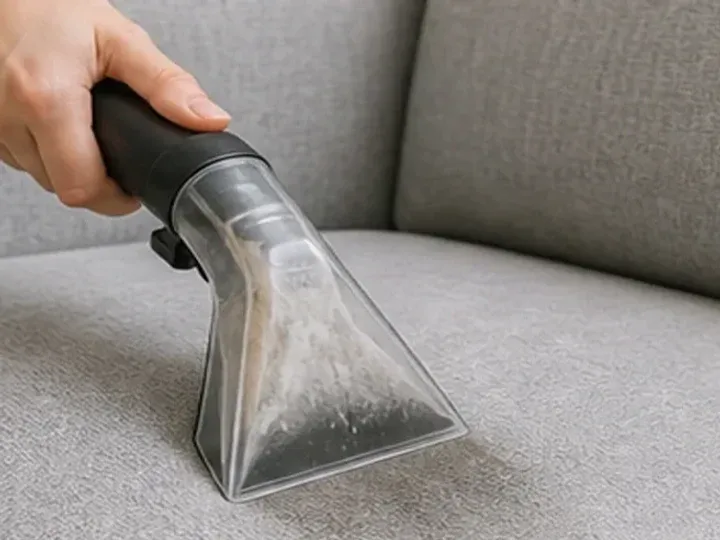 Extracción de agua sucia de un sofá con una boquilla limpiatapicerías
